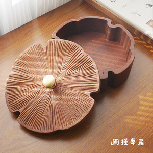 Boîte de rangement en bois massif en forme de fleur, en bois de Sapele avec bouton en laiton, pour le rangement décoratif du salon - Product Image 4
