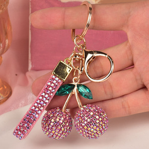 Rhinestone Cherry Charm Keychain Crystal Cute Fruit Shape Key Ring Bag Pendant Ornaments for Women Men Pendant Accessories