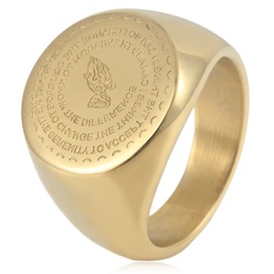 yunnique Men's <b>Titanium</b> Steel Prayer <b>Ring</b> Gold Color Geometric Design Cross Pattern Fashion Jewelry Gift Accessory - Product Image 1