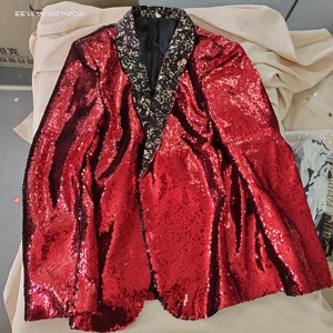 Áo Khoác Blazer Cổ Áo Choàng Kim Sa Màu Đỏ Áo Blazer Tuxedo Trang Phục Ca Sĩ Sân Khấu Tiệc Cưới Chú Rể DJ Hộp Đêm Vũ Hội Cho Nam Người Lớn - Product Image 6