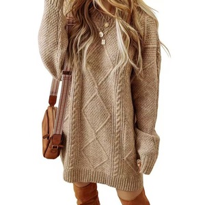 Maglione Oversize da Donna Autunno Inverno con Collo a Giro e Motivo a Treccia Diamantata, Maniche Lunghe, Morbido, Caldo e Confortevole - Product Image 1