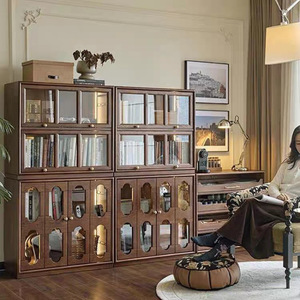 French Style <b>Solid</b> <b>Wood</b> Wine Cabinet <b>Bookcase</b> Oak Material Display Living Room Storage Multi Functional Cabinet - Product Image 1