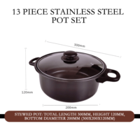 Vente en Gros d'Usine Ensemble de 13 Pièces Ustensiles de Cuisine en Fonte Noire Antiadhésive avec Casseroles Poêles Couvercles en Métal