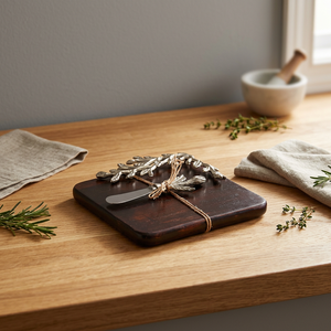 Daisyleaf Cheese Board Square <b>Shaped</b> Solid Wood Designed by Indian Exporters Box Packed Knife Cheese Board for Sale - I H <b>C</b> - Product Image 3