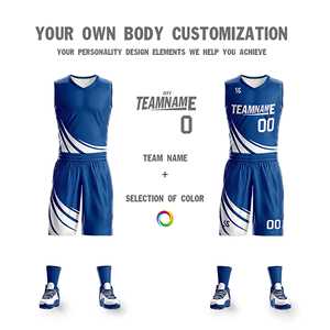 Maillot de basket-ball personnalisé bleu et blanc, design double face, vêtements de sport - Product Image 5