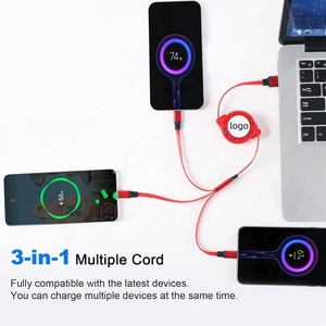 Câble USB Type C rétractable personnalisé 3-en-1 en cristal, charge 3A, 1M, en cuivre, télescopique, PVC TPE, pour téléphone et tablette - Product Image 3