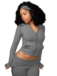 Set da donna completo completo due pezzi pantaloni a zampa giacca <span class=keywords><strong>con</strong></span> Zip pantaloni Skinny Fitness <span class=keywords><strong>Leggings</strong></span> tute Yoga <span class=keywords><strong>con</strong></span> fascia - Product Image 2