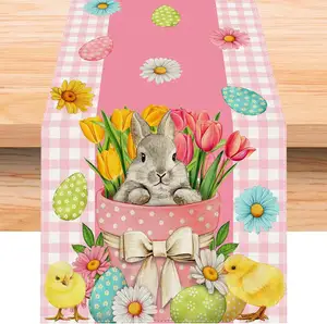 Personalización de alta calidad, orejas de conejo, flor, camino de mesa de Pascua, decoración de mesa de comedor de cocina