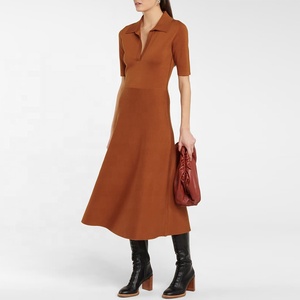 Robe mi-longue en laine pour femmes, vêtements européens personnalisés, tricot, basique, décontracté, hiver, automne - Product Image 2