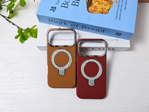 Étui de téléphone magnétique à texture cuir de luxe, doux au toucher, avec paillettes, pour <span class=keywords><strong>iPhone</strong></span> 17 Pro Max, protection intégrale antichoc - Product Image 1