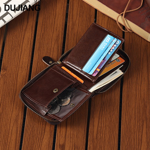 Dujiang Men's <b>Wallet</b> Genuine Leather Zipper Compact <b>Card</b> <b>Holder</b> Brown Spring 2025 - Product Image 2