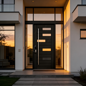 ประตูภายนอกดีไซน์หรูสไตล์อิตาลี พร้อมกระจกสองชั้นเพื่อความปลอดภัย ประตูบานเดี่ยวแบบหมุน ประตูทางเข้าทันสมัย ทำจากไม้และอะลูมิเนียม - Product Image 2