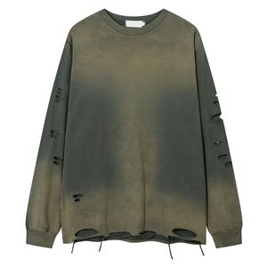 TKAN481 T-shirt à manches longues pour homme en coton 100% vintage délavé à l'acide, style streetwear décontracté, col rond, surdimensionné, personnalisé OEM - Product Image 2