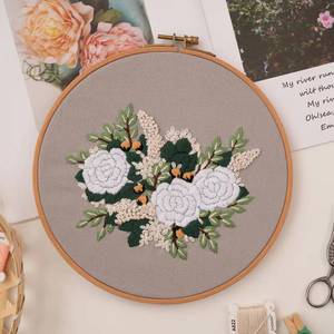 DIY Starter <b>Kit</b> <b>Embroidery</b> Needlework Cotton Fabric Stitch & Ribbon Painting for Flower Handwork - Product Image 4