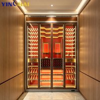 Armoire à vin moderne sur mesure en acier inoxydable à température constante, avec éclairage d'ambiance fond rouge, gain de place, pour salles d'exposition haut de gamme