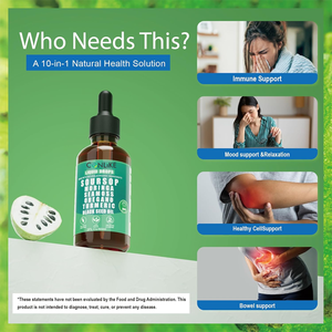 قطرات سائلة مرّة من العلامة التجارية الخاصة OEM/ODM، 10 في 1 تحتوي على الأعشاب البحرية والمورينجا والكركم وزيت الحبة السوداء - Product Image 3