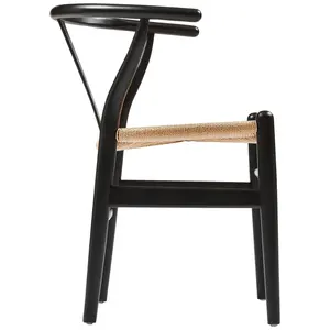 Denmark gaya antik kabel kertas alam warna anyaman rotan hitam bingkai kayu Solid kursi kopi kursi makan Wishbone