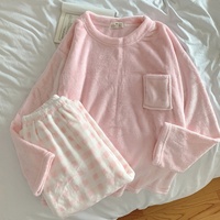 Vente flash - Ensemble de pyjamas d'hiver pour femmes - 2 pièces - Pyjama chaud et doux en flanelle - Vêtements de nuit pour femmes - Velours corail - Dessins animés - Pour filles - Combinaison de nuit