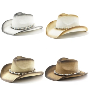 Sombrero de Vaquero Unisex de Paja <span class=keywords><strong>con</strong></span> Borde Ancho y Decoración de Conchas de Cauri, Estilo Ombre, para Playa, Pesca y Viajes - Product Image 2