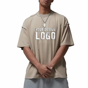 T-shirt pour homme à manches courtes, style décontracté vintage, lavage à l'eau, épaules tombantes, personnalisable, MOQ faible, 250 g - Product Image 1