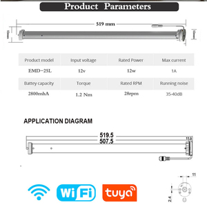 25 mét 12V DC pin con lăn mù động cơ điện tử giới hạn 30 vòng/phút DIY dễ dàng cài đặt - Product Image 5