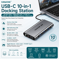 SAMZHE Hub USB-C 10 en 1, adaptateur multiport, lecteur SD/TF 4K VGA, PD100W, 3 ports USB 3.0, ports RJ45 1000 Mbps, port audio 3,5 mm