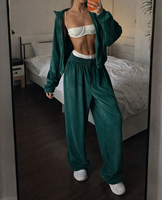 Ensemble deux pièces pour femmes, sweat-shirt à capuche uni avec fermeture éclair et pantalon de survêtement, tenue décontractée pour la salle de sport