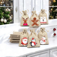 Sacs cadeaux en toile de jute personnalisés avec cordon de serrage pour Noël, pochettes en jute sur mesure avec cordon