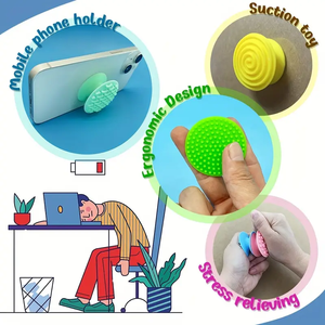 4PC sensoriale Fidget pietre di Silicone testurizzate con ventosa per <span class=keywords><strong>autismo</strong></span>, Stress lenitivo Relax dita giocattolo massaggio porta telefono - Product Image 5
