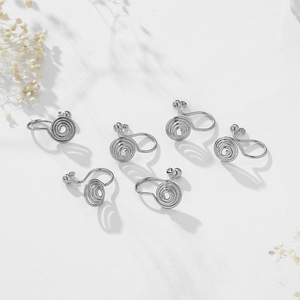 <b>Clip</b>-on Earrings Spiral Design Copper Alloy Unisex Jewelry Accessory No Piercing Required - Product Image 1