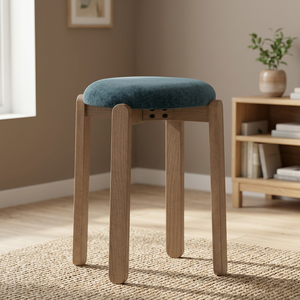 Mid-Century Modern Stackable Upholstered Comfortable <b>Stool</b> with Beech Wood Legs Dining <b>Stool</b> for Villa - Product Image 1