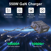 Station de charge rapide de bureau 550W GaNIII avec câble USB-C rétractable PD3.1, adaptateur de chargeur pour ordinateur portable MacBook Pro/iPad/iPhone