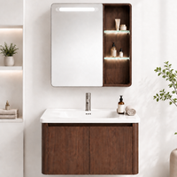 Set Perlengkapan Kamar Mandi F812 dengan Kabinet Cermin Sensor Pintar, Finishing Walnut, Panel Sarang Lebah Aluminium