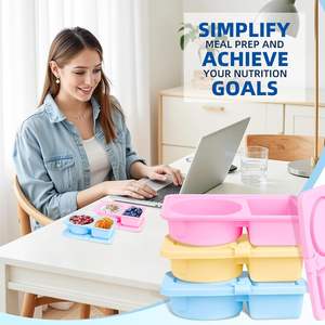 Venta al por mayor de dos compartimentos de silicona reutilizable alimentos Snack contenedores salsa condimento Snackle <span class=keywords><strong>caja</strong></span> de almacenamiento contenedor con cuchara - Product Image 5