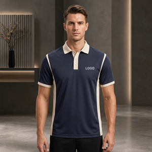 Men's Navy Blue Contrast Panel Polo Shirt Short Sleeve Knitted Quick Dry Casual Sport Wear Heat Transfer Logo Front Bangladesh - Product Image 5