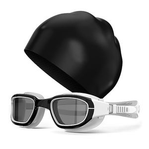 성인용 고화질 김서림 방지 남성 및 여성용 대형 프레임 캡 세트 다이빙 특수 고글 장비 방수 수영 모자 - Product Image 1