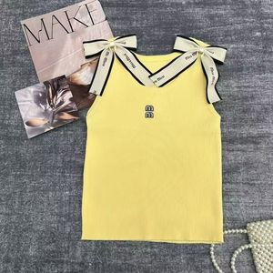 Top Corto Senza Maniche in Maglia a Costine con Fiocco e Logo, Traspirante, Tinta Unita, Taglia Unica, per Donna, Stile Casual e Sportivo - Product Image 5