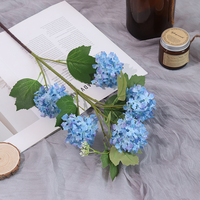 Bunga Hydrangea Sutra Buatan Lima Kepala Bentuk Bola Salju untuk Dekorasi Latar Belakang Pernikahan, Hari Valentine, Buatan Tangan, Alami, Seperti Asli