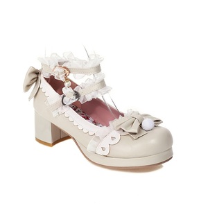 Zapatos de Tacón Cuadrado Estilo Lolita Kawaii, Zapatos de Princesa para Cosplay, Tacones Redondos con Lazo Delantero y Cordones en el Tobillo - Product Image 2