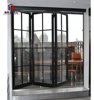 Balcón acordeón negro puerta de vidrio corrediza de aluminio puertas plegables de patio marco de metal de hierro forjado puerta de vidrio
