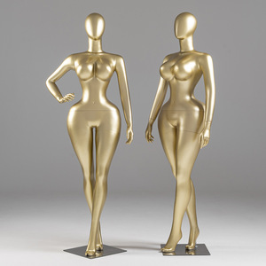 Mannequins de vitrine en fibre de verre pour vêtements féminins, modèles BBL, grandes tailles, corps entier, dorés, pour la vente - Product Image 1