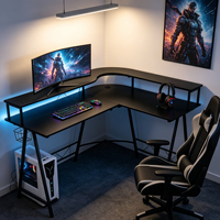 Grand bureau de jeu RGB pour ordinateur de bureau, en forme de L, noir, avec éclairage LED