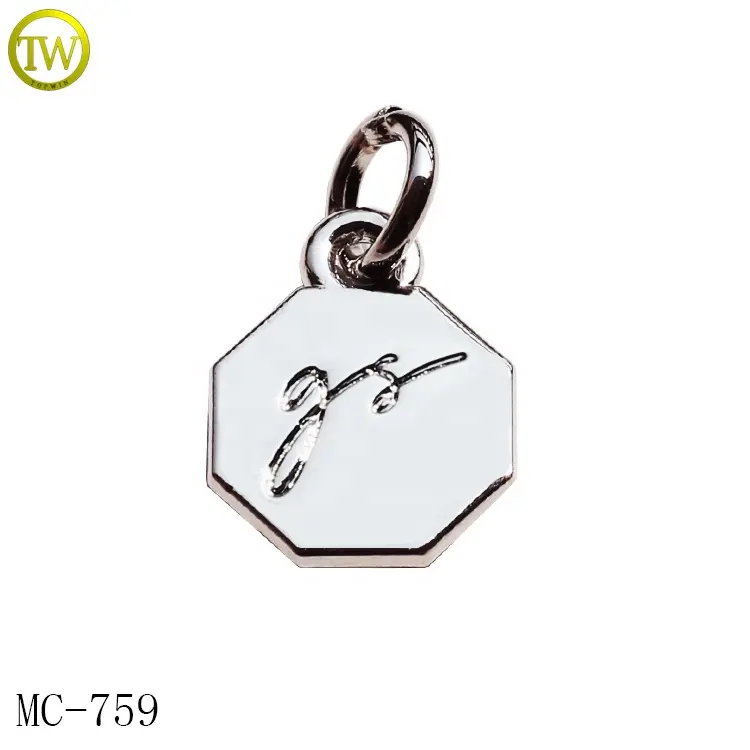 Hot Selling irregular shape metal charms for jewelry making silver brand logo metal pendant with loop