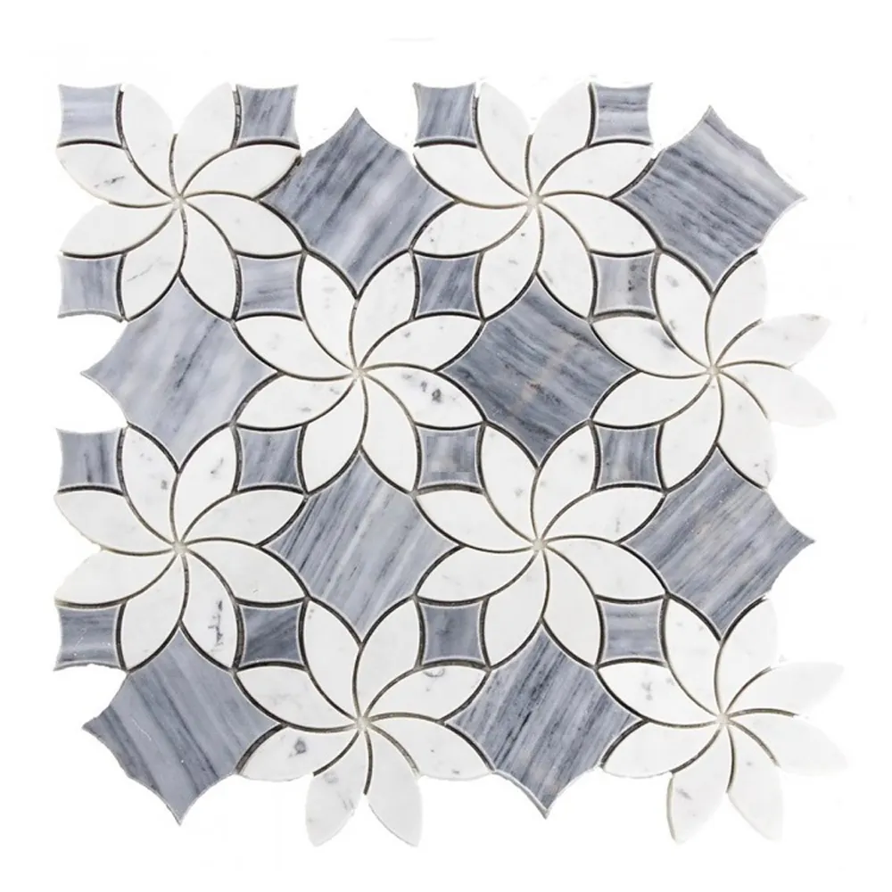 Árabe libre de la flor del mosaico de chorro de patrón de venta blanco azulejo de mosaico de mármol