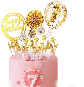 Set di 24 Decorazioni per <span class=keywords><strong>Torta</strong></span> di <span class=keywords><strong>Compleanno</strong></span> Palloncini Stelle Scritte 'Happy Birthday' Topper per Cupcake Matrimonio e Ventagli Decorativi - Product Image 3