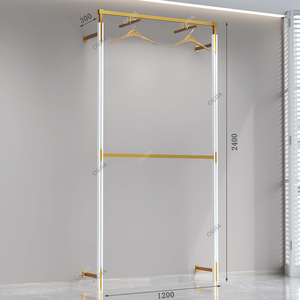 Étagère de <span class=keywords><strong>magasin</strong></span> de vêtements en métal doré brillant personnalisée, support à sacs en acier inoxydable, présentoir mural pour chaussures, présentoir pour chaussures et sacs - Product Image 6
