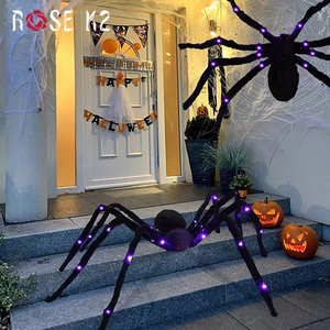 4 piedi viola LED ragno finto gigante di Halloween fuori dalla decorazione della casa illuminano ragni pelosi neri 125cm raccapriccianti per feste infestate - Product Image 1