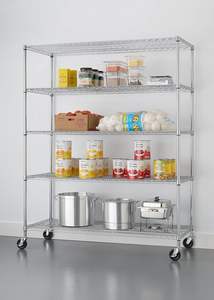 24 "ד x 60" w x 72 "h nsf 5 רמות מסחרי מתכווננות חוט פלדה כרום מדפה עם גלגלים - Product Image 4