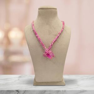 Sstringz <b>Pink</b> Floral <b>Braided</b> Beaded Fabric Necklace Knot Detail Handmade Classic Freshwater Pearl Copper Alloy Fashion Jewelry - Product Image 4