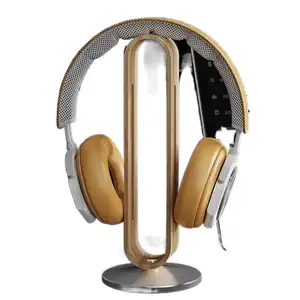 Support de casque en bois d'aluminium avec support de câble, support de montage de casque de bureau robuste présentoir de casque de jeu